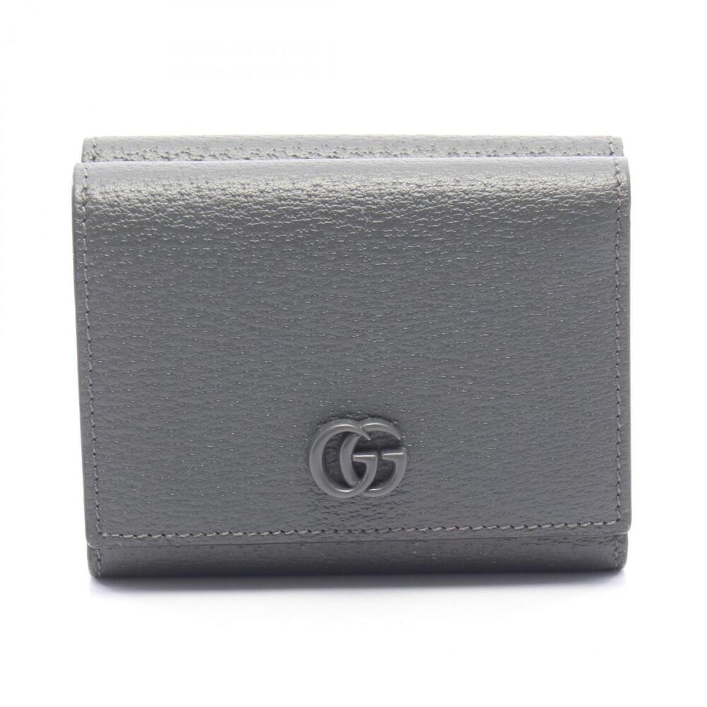Gucci Double G Tri-fold Wallet, Leather, Calf Women's, Gray, 722732